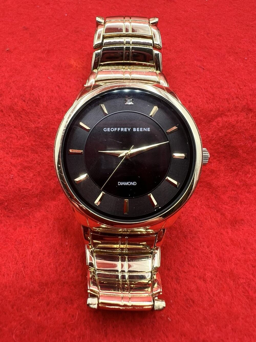 Geoffrey Beene Men GBA0002GD Diamond Gold Tone Quartz Analog Watch New Battery
